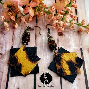 Tiger Eye Leather Earrings